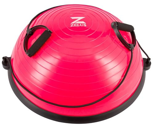 ZELUS Balance Ball Bosu Ball Balance Ball Halbkugel Φ58*25cm bis 150 KG Balance Trainer Balance Halbkugel Rutschfest mit 2 Fitnessbändern für Yoga Fitness, Krafttraining(Rosa)