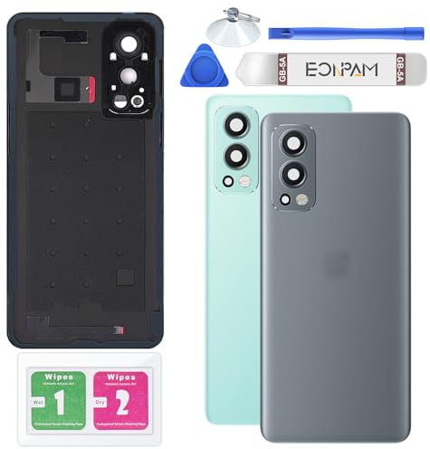 Eonpam Akkudeckel für OnePlus Nord 2 5G Rückseite Glas Backcover Ersatz Reparatur Set mit Kameraobjektiv (Grau)