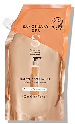 Sanctuary Spa Antibacterial Handwash Refill Pouch, No Mineral Oil, Cruelty Free & Vegan Hand Soap Refill, 500ml, Orange