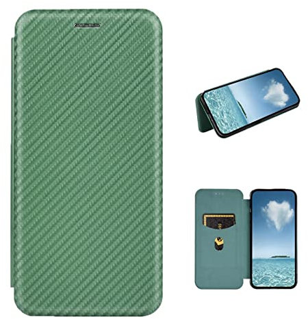 COQUE Étui LG Wing 5G, étui Portefeuille en Cuir avec Fente pour Carte, étui en TPU en Cuir de Fibre de Carbone pour LG Wing 5G-Vert