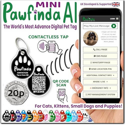 PAWFINDA – Next-Generation Personalised Cat & Dog ID Tag | Engraved Pet Tag with CONTACTLESS NFC, QR Code Technology & PawVoice AI | No App Required | Waterproof & Durable | UK-Based Support