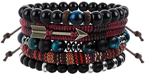 Yolev Braided Leather Bracelet Set for Men Women, Cross Charm Black Brown Wide Wristband, Woven Leather Bracelet, Ethnic Tribal Rope Wristbands Bracelets Set Adjustable