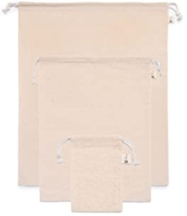 Cotton Bag GOTS Certified Cotton | Large & Small Sizes 10x15cm, 30x40cm, 40x50cm | Reusable Bags | Shopping Bags | Food Storage Bag | Bread Vegetable Bags (30x40cm, 3 Pack)