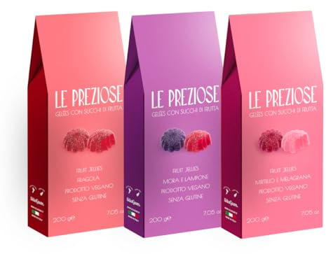 Caramelle morbide ai frutti rossi - Le Preziose | Mix di 6 astucci da 200g | Gusto Fragola, Mirtillo, Melagrana, Mora e Lampone