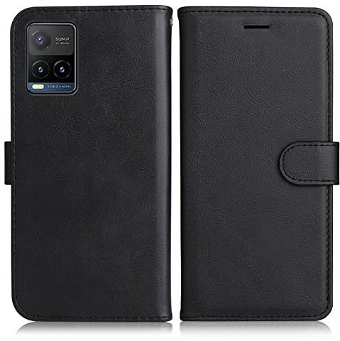 DENDICO Hülle für Vivo Y21 / Vivo Y21S / Vivo Y33S, PU Leder Brieftasche Handyhülle, Flip Tasche TPU Schutzhülle mit Kartenfach für Vivo Y21 / Vivo Y21S / Vivo Y33S, Schwarz