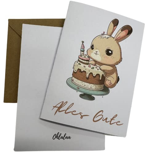 Geburtstagskarten hochwertig - Glückwunschkarte, Klappkarte zum Geburtstag - Happy Birthday Karten - ideal für Kinder (Hase)