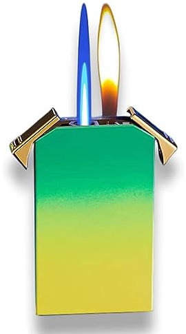 Lliang Feuerzeug mit Zwei Flammen, umschaltbares Fackelfeuerzeug und Feuerzeug mit weicher Flamme, Gas Nachfüllbares Butan-Feuerzeug, Coole Feuerzeuge, Sturmfeuerzeug Geschenk für Männer - Grün Gelb