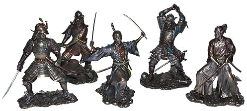 Set: Deko Figuren Samurai Art H 21-23 cm japanische Krieger in Rüstung und Kimono mit Schwertern Parastone