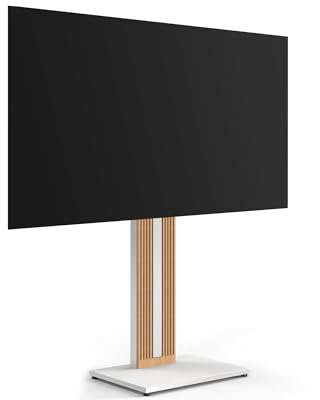 FITUEYES Design Soporte TV Pie para TV de 32-65 Pulgadas Soporte TV Suelo de Madera de Haya Pie para TV Altura Ajustable y Giro