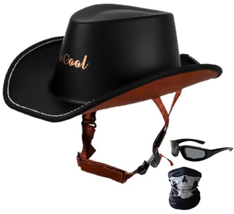 Sommer-Western-Cowboy-Hut, Retro Motorrad Cowboy-Hut Helme Herren Damen, Westen Motorradhelm, Erwachsene Motorrad Jethelme, Strassen Schutzhelm ECE Zertifiziert