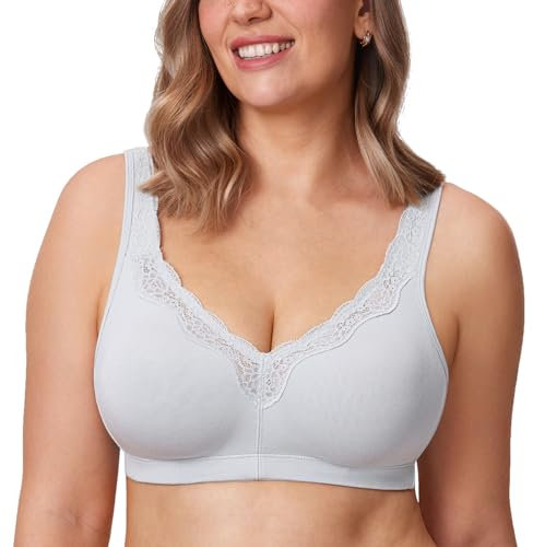 DELIMIRA Women's Non Wired Bras Full Coverage Cotton Comfort Bra Plus Size Non Padded Soft Bras French Gray 48E