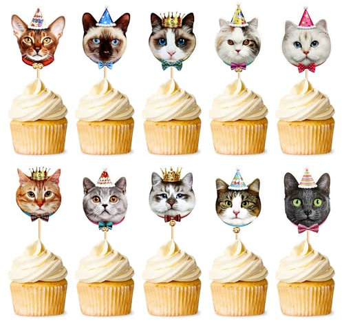 Blumomon 30 Stück Katze Geburtstag Kuchen Topper Realistische Katze Cupcake Toppers Katze Miauen Pfote Drucken Thema Kuchendekorationen Haustier Themed Partei Dekoration