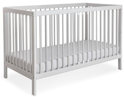 Ehrenkind® Babybett PUR 140x70 aus Buchenholz | Hellgrau | Kinderbett 9-Fach höhenverstellbar mit entnehmbaren Stangen | Baby Bett