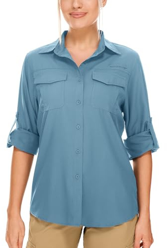 Chemise de soleil safari pour femme UPF 50+ Protection solaire UV à manches longues Séchage rapide Pour la pêche, la randonnée, le jardinage