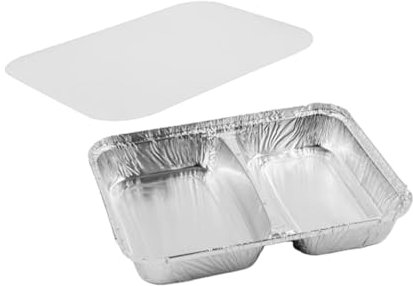 GM KIT 100 Vaschette Alluminio Biscomparto da 400+350cc. + 100 Coperchi in Cartoncino/Alluminio, Contenitori Alimenti Usa e Getta con Coperchio, Teglie da forno Adatte a Cottura e Asporto