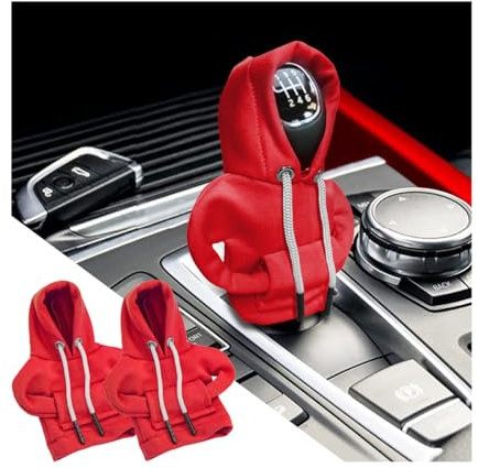 JNNJ Auto Schalthebel Schutz Dekoration, Universal Hoodie Auto Schalthebelabdeckung, Witziger Schalthebel-Hoodie, Kreatives Autozubehör Für Schaltknüppel(Rot)