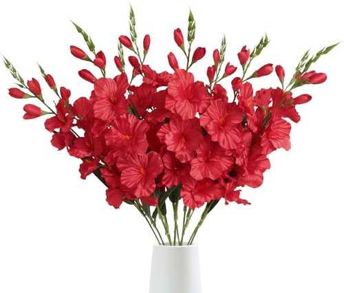 IPOPU Rote Gladiolen, künstliche Blumen, 77 cm langer Stiel, 10 Stück, Gladiolen, Seide, künstliche Blumen für Zuhause, Hochzeit, Büro, Dekoration (rot)