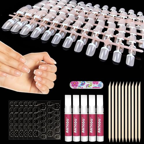 120 Stück Falsche Nägel Natürliche Künstliche Nägel zum aufkleben Künstliche Fingernägel und False Nail Tips, French Style ABS Fake Nails,Nagelspitzen für DIY Maniküre Dekoration,12 Größen