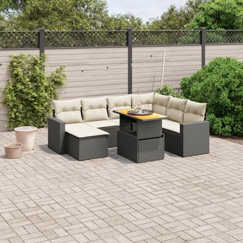 Festnight Gartenlounge Set mit Tisch Höhenverstellbarer, Gartenmöbel Set, Rattan Balkonlounge Set, Terrassensofa Rattan, Balkonmöbel Set, Loungemöbel Polyrattan,Schwarz 8-tlg-Type-189
