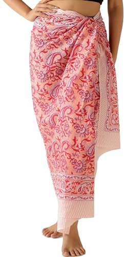 THE ART BOX 100% Baumwolle Sarong Coverup für Frauen Indischer Handblockdruck Badeanzug Pareo Wickelrock Strand Bikini Cover Up Lang (185 x 110 cm)