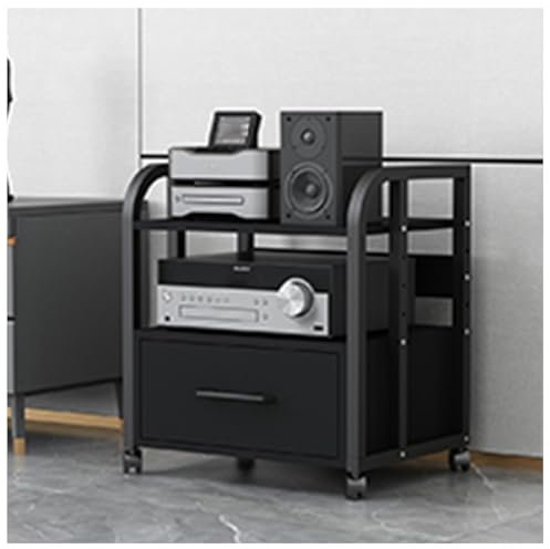 LXLZYXSF Audio Rack HiFi Regal 4 3 2 Etagen Mobiles Stereo-Komponenten-Rack AV-Medienständer, Hochbelastbar Stahl Audio-Halterung Mit Verstellbarem Regal Und Schublade(2 Tier-58.5cm/22.9in H)