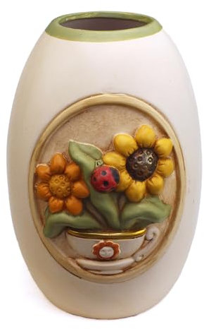 DLM-A122 Vaso portafiori in porcellana con girasoli e coccinella portafotuna Bomboniera per matrimonio comunione cresima battesimo 18 compleanno cm 20 altezza cm 15 diametro