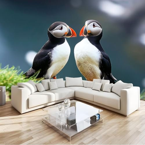 Papier Peint Oiseaux Macareux 3D Panoramique Murale Salon 200x140 cm Papier Peint intissé pour Chambre Salon Personnalisé Décoration Murale
