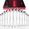 DAKCOS Lot de 12 clés mixtes à cliquet à tête fixe 6, 7, 8, 10, 12, 13, 14, 15, 16, 17, 18, 19 mm avec 72 dents en acier au chrome vanadium
