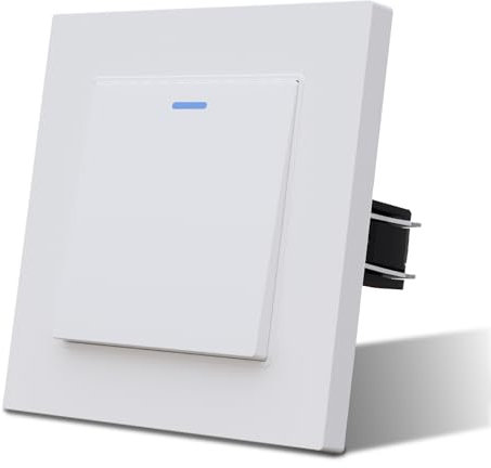 MVAVA Lichtschalter Unterputz 1 Fach 2 Wege Lichtschalter mit LED 86 * 86mm Taste Schalter Wandschalter Kippschalter Weiß