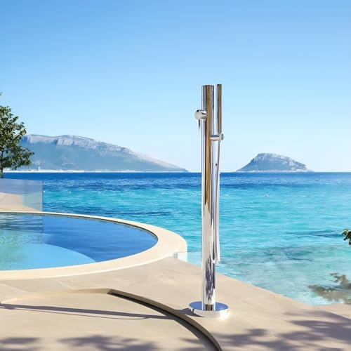Fontana da Giardino a Colonna esterno SAMBUCO Acciaio Inox Con Miscelatore 100 CM Fissaggio a Pavimento