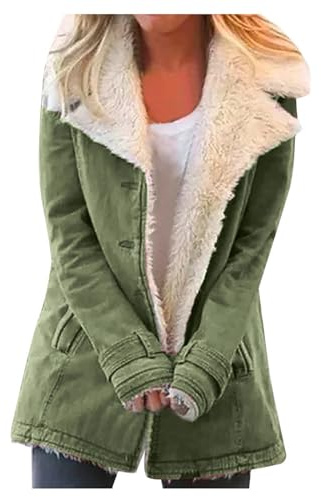 Uwdiohq Winter Frauen PlushTaste Plus Außenhose Composit-Jacke Revers warm Damenmantel Lammfell Damen Mantel Warme Winterjacke Damen Wasserdicht Winterparka Damen Schwarz Winterjacke Damen Warm Xxl