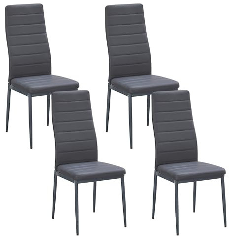 Stanew Set of 4 Modern Dining Chairs, Kitchen Chair Leather with Metal Legs and Foot Pads,Thick Padded Seats,Backrest Set.(Grey,4 Chairs)