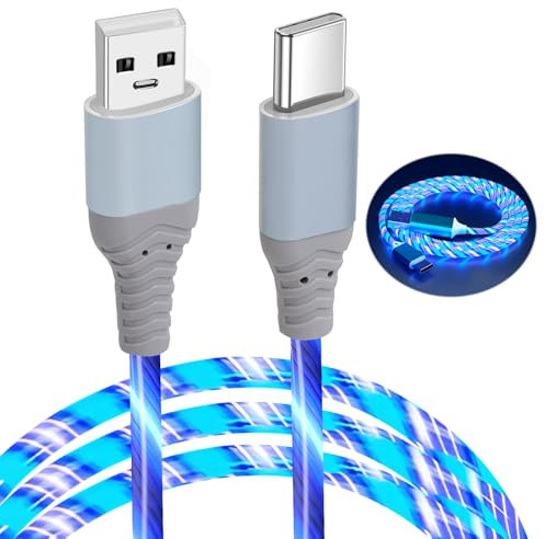 2M/6.6FT USB C Charger Cable Light Up Glowing Charging Cord Type C Long Cable 3A Fast Charging Data Transfer Android Auto USB A to C for iPhone Pro Max Samsung S23 iPad Huawei Pixel Switch PS5