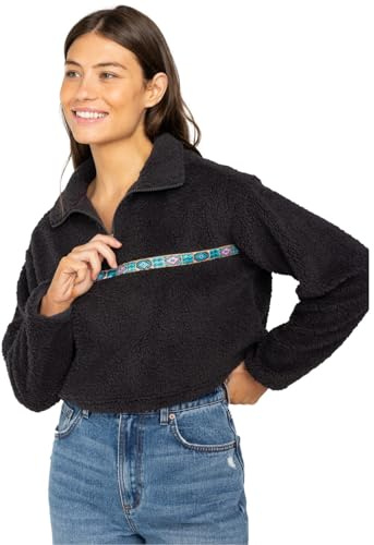 Billabong Damen-Fleecejacke mit halbem Reißverschluss, warmer Teddybär, Black Sands, S