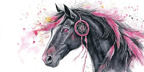 Malen Nach Zahlen Erwachsene,Malen Nach Zahlen Pferd Paint by Numbers Traumfänger DIY Erwachsene BastelSet Pinseln Acrylfarben Handgemalt Ölgemälde Leinwand für Home Decor,40x90cm (Mit Rahmen) E-1678