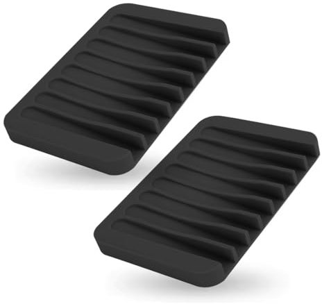 SGERUFZ 2 Piezas Jabonera de Silicona con Drenaje, Porta Jabón, Bandeja para Fregadero, Caja de Jabón (Pequeña D) (Negro)
