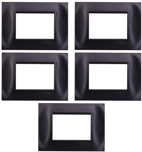 CONFEZIONE 5 PLACCHE QUADRATE, TECNOPOLIMERO, COMPATIBILE CON BTICINO LIVING, 3 MODULI/POSTI, NERO, ALTA QUALITA', SQUADRATE, RETTAGOLARI, DESIGN ELEGANTE E MODERNO, PER INTERRUTTORI/PRESE