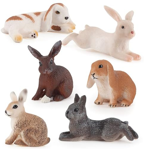 Newhope 6 Stück Hasen Figuren Klein, Waldtiere Figuren Osterhase Kaninchen Dekofigur Miniatur Figur für Osterdeko/Garten/Party Deko/Puppenhaus, Pädagogisches Lernspielzeug Für Kinder