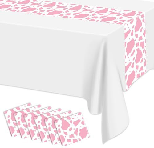 Hegbolke, 6er-Pack Tischläufer mit Kuhmuster, 35 x 274 cm, rosa-weiße Kuh-Tischläufer, Farm- und Western-Tischdecke für Geburtstag, Western-, Scheunen-, Wohn- und Küchendekoration
