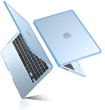 BlueSwan Case Compatible for MacBook Air 15 inch M4 M3 M2 2025 2024 2023 A3241 A3114 A2941 TPU Frame Anti-rupture Anti-fingerprint Mac Air 15 Mac Cover Matte Hard Shell -(Blue Edge) Frosted Sky Blue