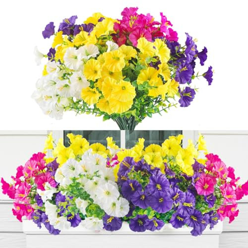ComPDCVD 8 Bouquet Fleurs Artificielles Extérieures Fausse Fleur Decoration Exterieur Résistantes aux UV Plante Artificielle Exterieur Fleurs Artificielles Cimetiere pour Balcon Jardin Porche Maison