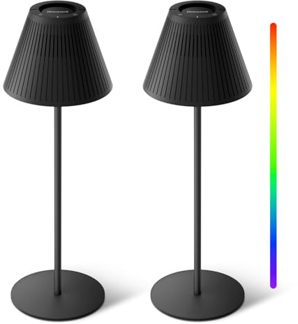 Honeywell LED Dimmbare Akku Tischlampe buntes RGB Licht HWT-M1 Sunturalux 5200mAh Kabellose Tischleuchte Wiederaufladbar (Schwarz-5000K, 2 Stück)