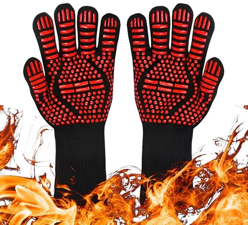 Guantes Barbacoa - Guantes BBQ Resistentes a temperaturas de hasta 800ºC/1472ºF - Ideales como Ideales para Barbacoa, Guantes Horno, Cocina al Aire Libre y Uso con Parrilla Barbacoa