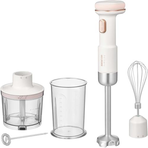 Mixeur Plongeant Sans Fil, Batterie Li-Ion 11,1V/2000mAh, Lames en Titane, Kit Multifonction avec Batteur, Hachoir 500ml, Gobelet 700ml