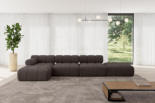 ALTDECOR Modulares Sofa Ecksofa in L-Form Corner modular Sofa Eckcouch Couch Wohnlandschaft Cauchsofa Polstersofa Lizur-L2-380x160x70 cm Braun