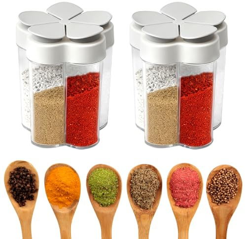 Kryddströare 5-i-1 för campingkök, set med 2 minikryddburkar, organizer, campingtillbehör, resekryddset, förvaringslåda för salt, peppar, socker, BBQ, kompakt och hygienisk för utomhus och hemma