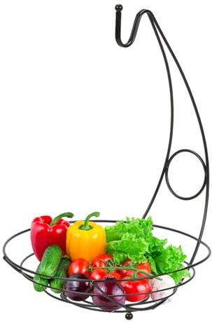 Generico Obstkorb aus Metall - Eleganter Aufbewahrungskorb mit Bananenhalter | Kreatives für Küche und Wohnzimmer | Handgefertigtes Design für Zuhause, Camping und Outdoor-Veranstaltungen
