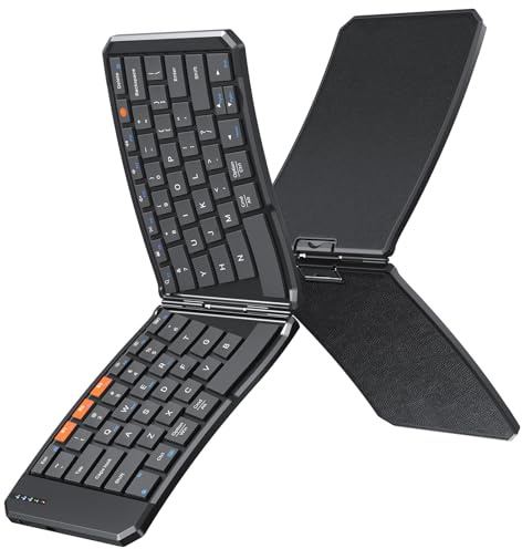 Doci Foldable Bluetooth Keyboard, Split Ergonomic Portable Keyboard for Business Travel, Ultra-Thin Folding Rechargeable Wireless Keyboards Compact for Android iOS Windows Mac Tablet PC Smartphone