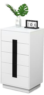 Cómoda Relaxdays, (Alto x Ancho x Fondo): 88 x 50 x 40 cm, 5 cajones, Dormitorio, Pasillo, Ropa, Libros, Blanco/Negro