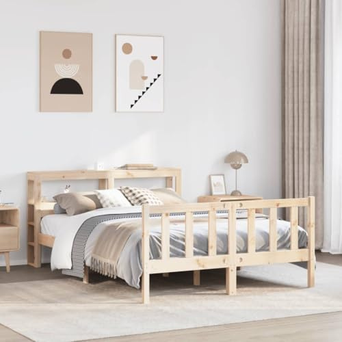 QJBSAVVA 160x200 Kiefer-Doppelbett Landhausstil mit Regal-Kopfteil 224,5x166x82 cm ohne Matratze
